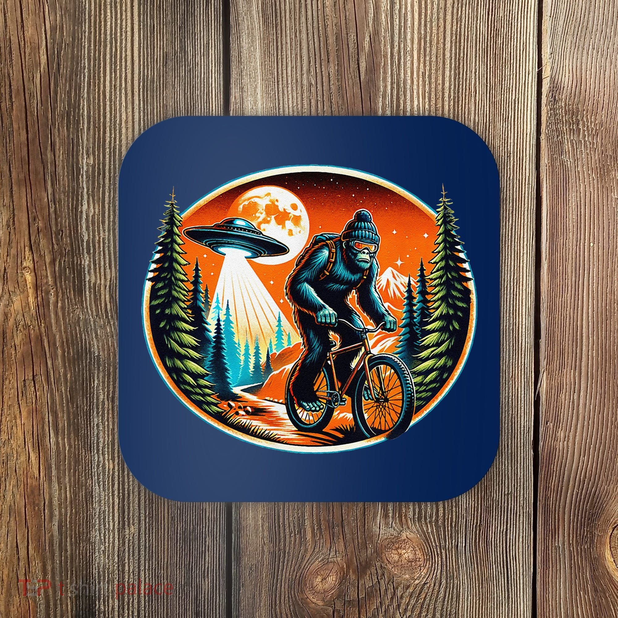 Bigfoot Alien Ufo Bicycle Ride Sasquatch On Bicycle Coaster
