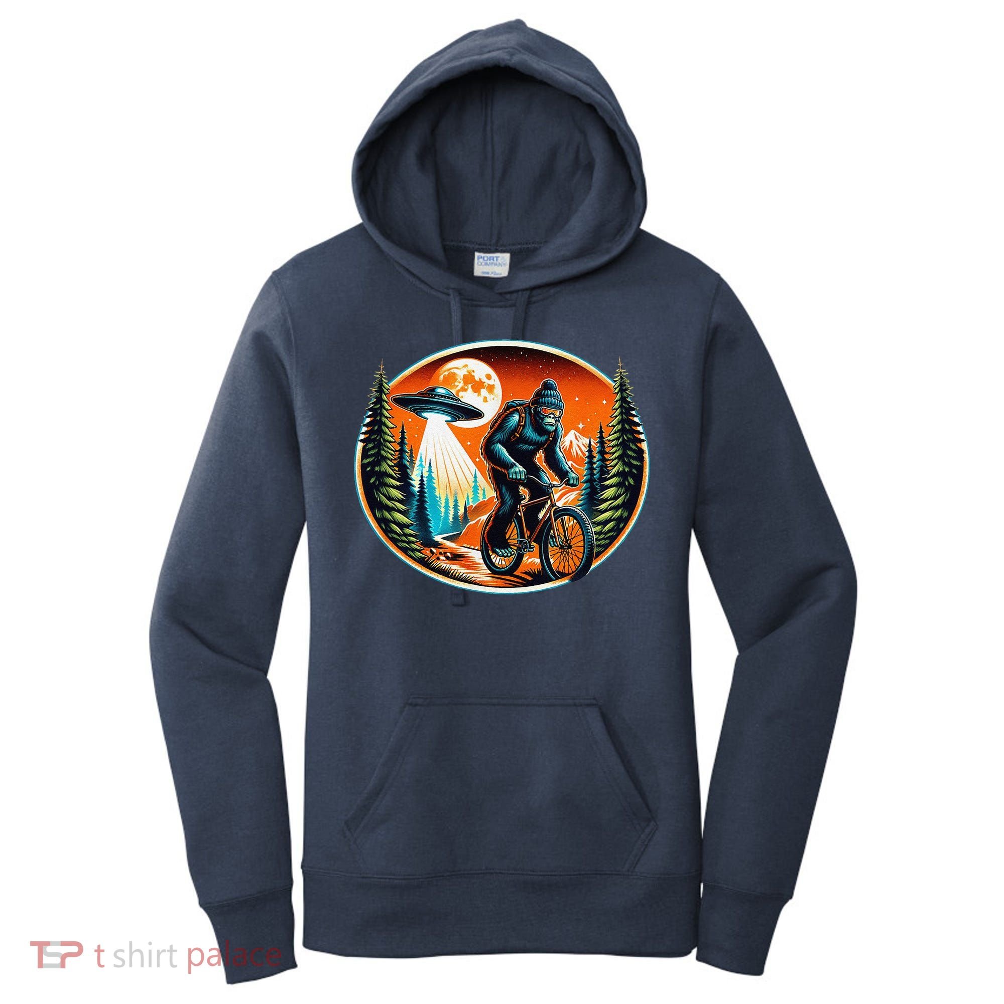 Bigfoot Alien Ufo Bicycle Ride Sasquatch On Bicycle Women's Hoodie