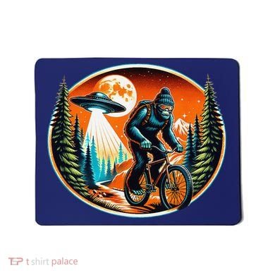 Bigfoot Alien Ufo Bicycle Ride Sasquatch On Bicycle Mousepad