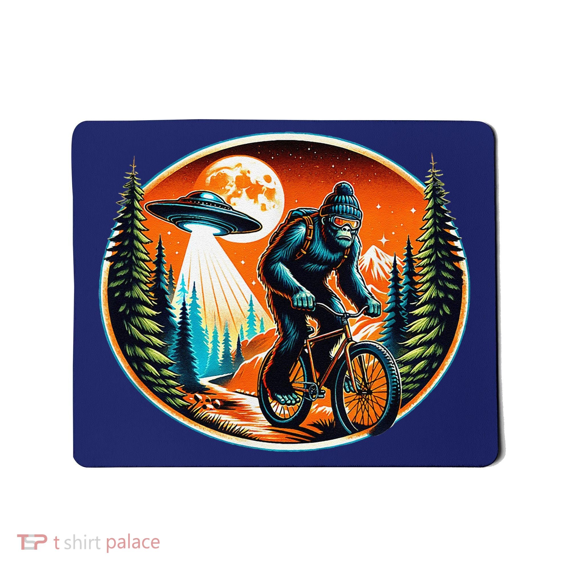 Bigfoot Alien Ufo Bicycle Ride Sasquatch On Bicycle Mousepad