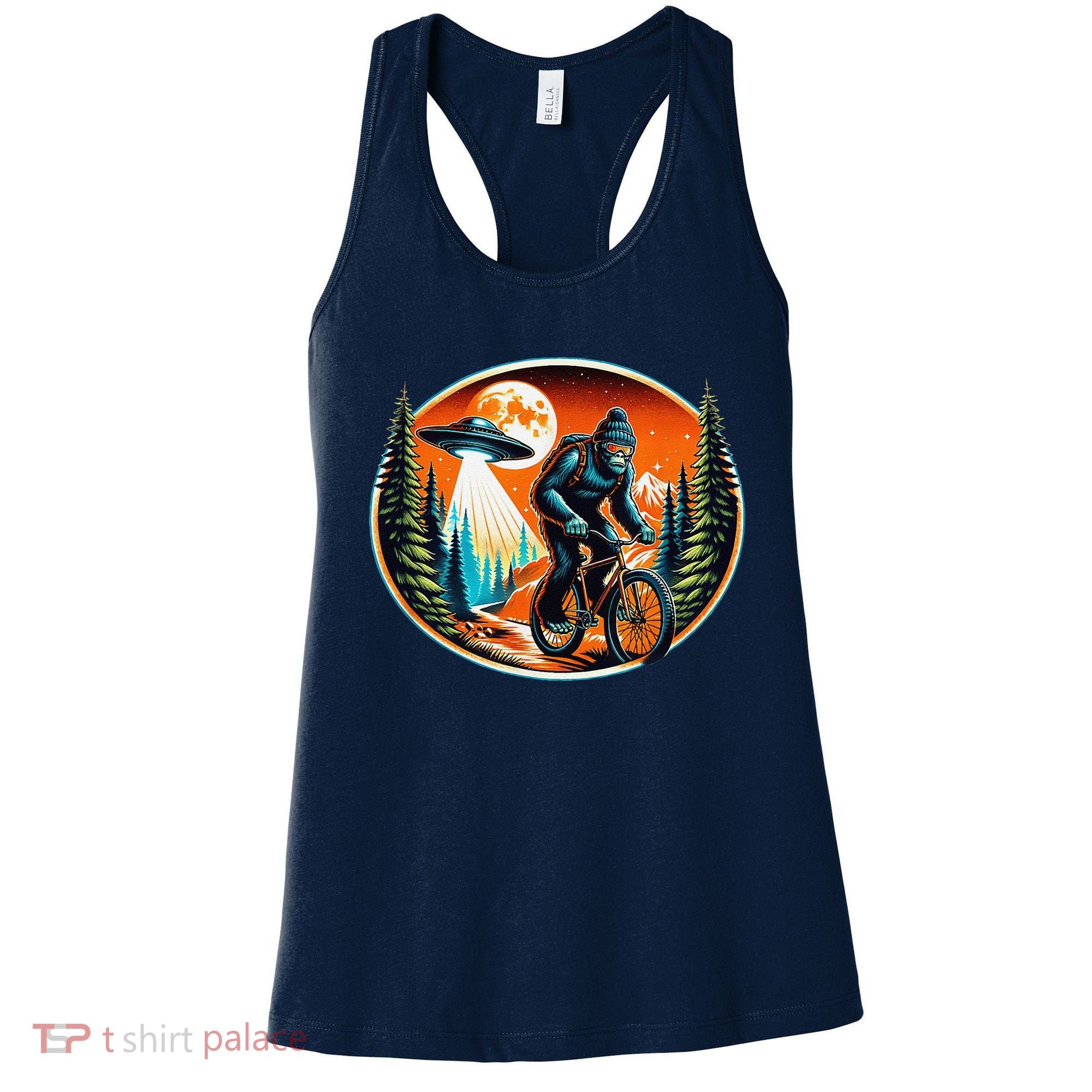 Bigfoot Alien Ufo Bicycle Ride Sasquatch On Bicycle Women's Tank Top