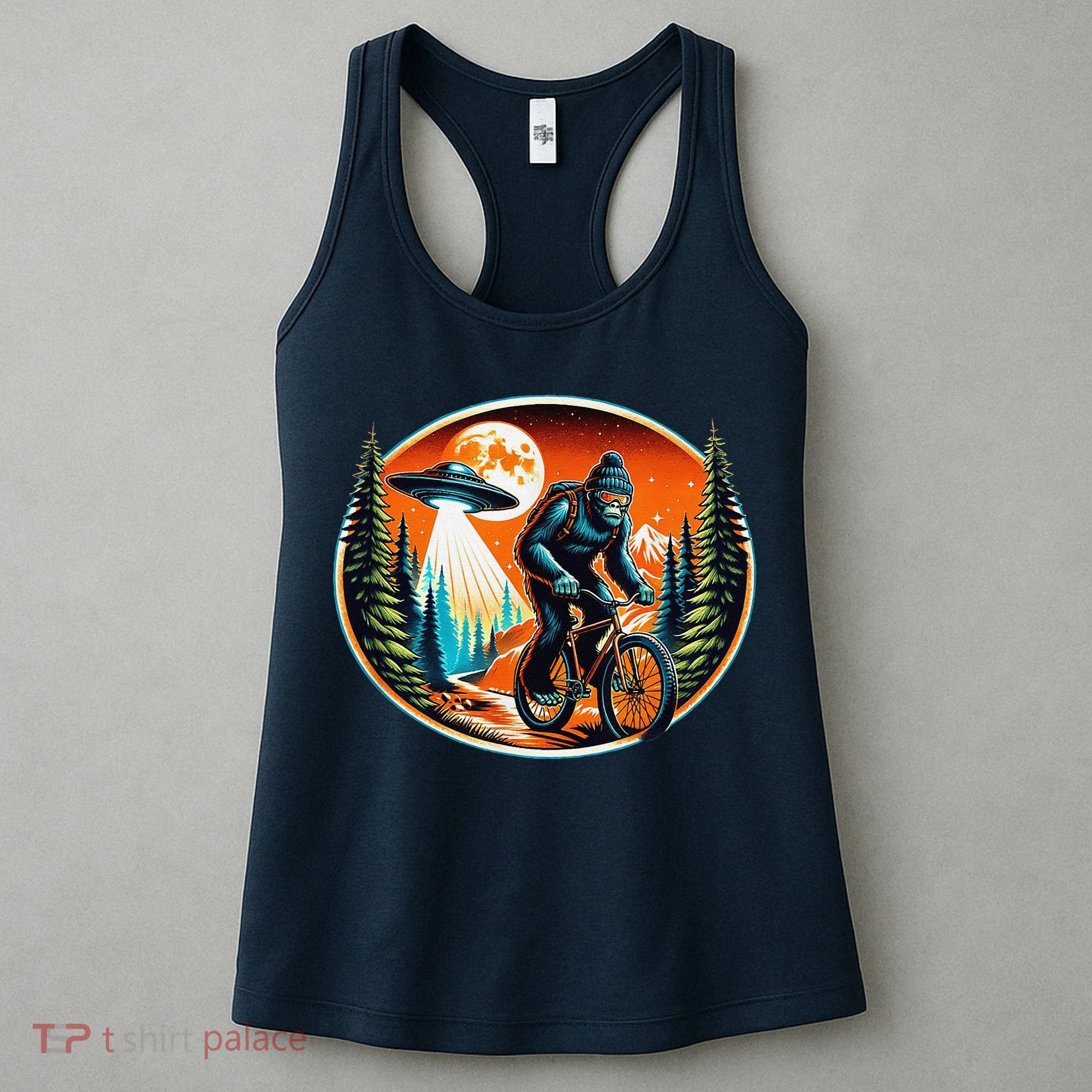 Bigfoot Alien Ufo Bicycle Ride Sasquatch On Bicycle Women's Tank Top