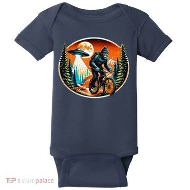 Bigfoot Alien Ufo Bicycle Ride Sasquatch On Bicycle Baby Bodysuit