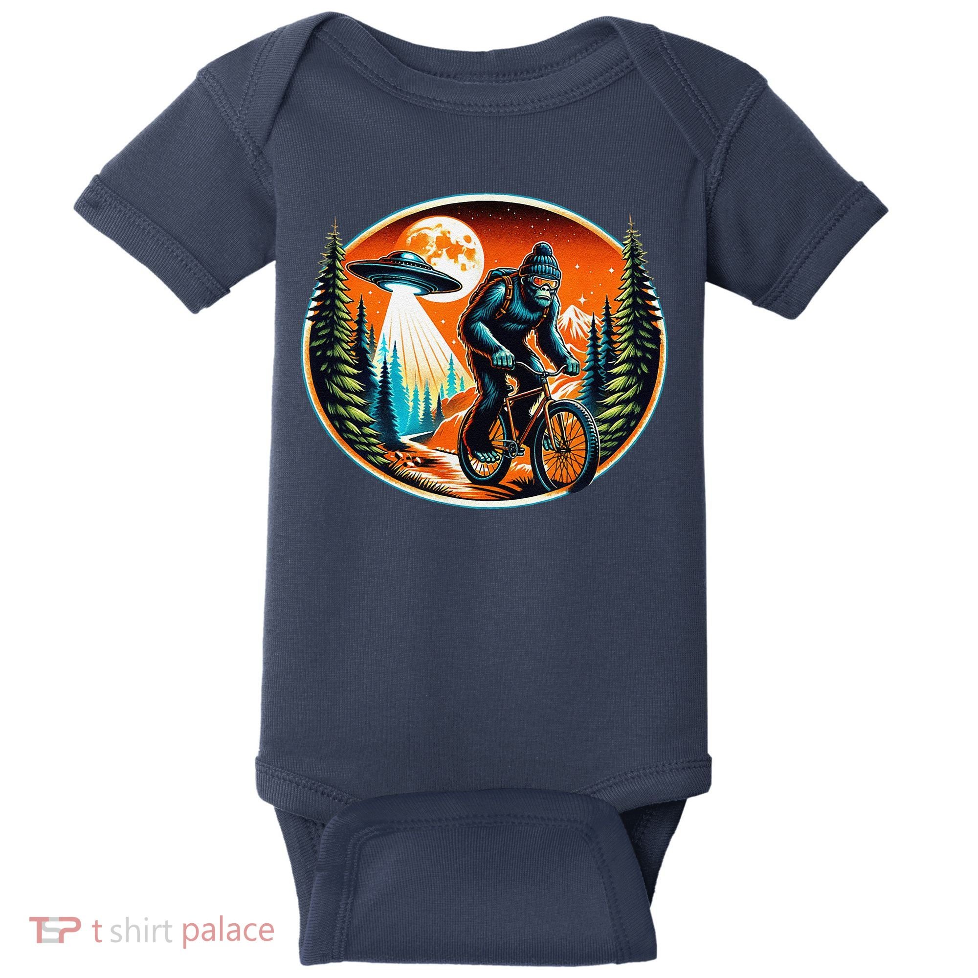 Bigfoot Alien Ufo Bicycle Ride Sasquatch On Bicycle Baby Bodysuit