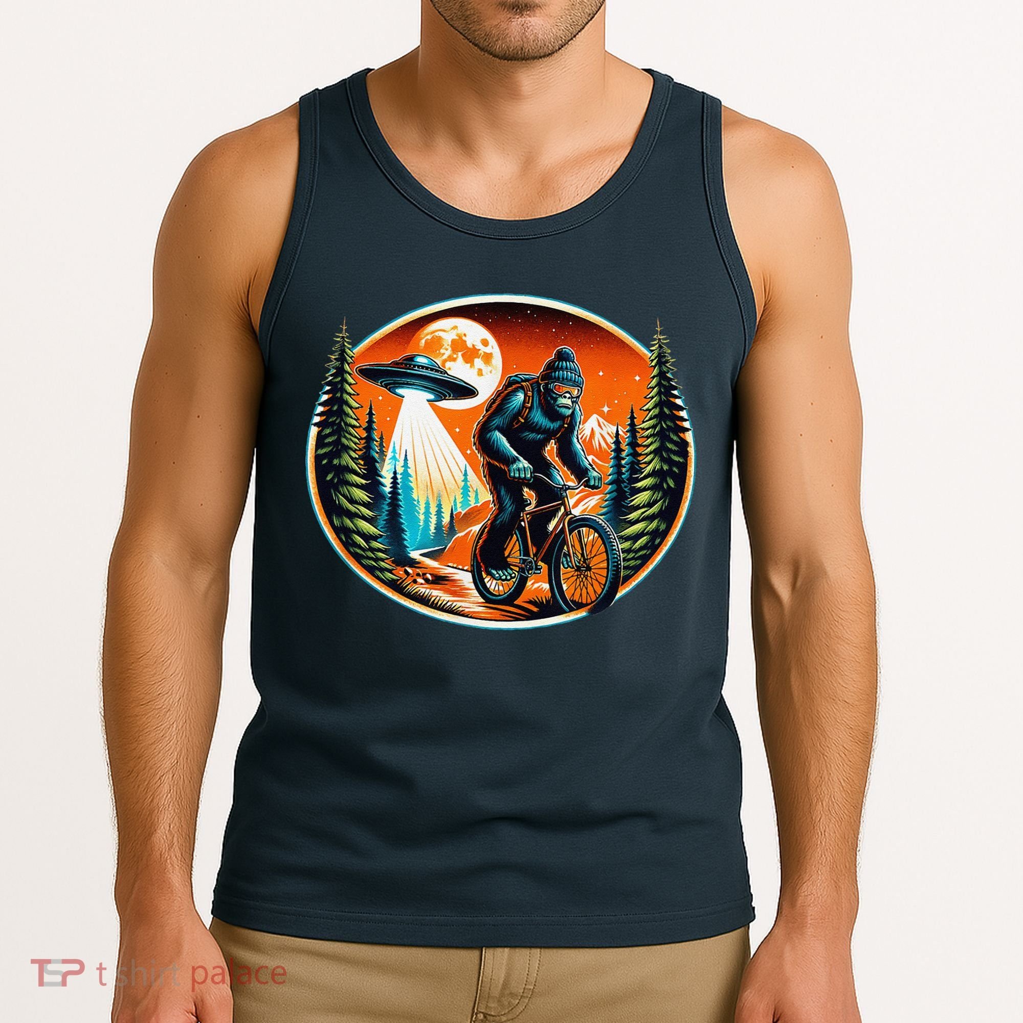 Bigfoot Alien Ufo Bicycle Ride Sasquatch On Bicycle Tank Top