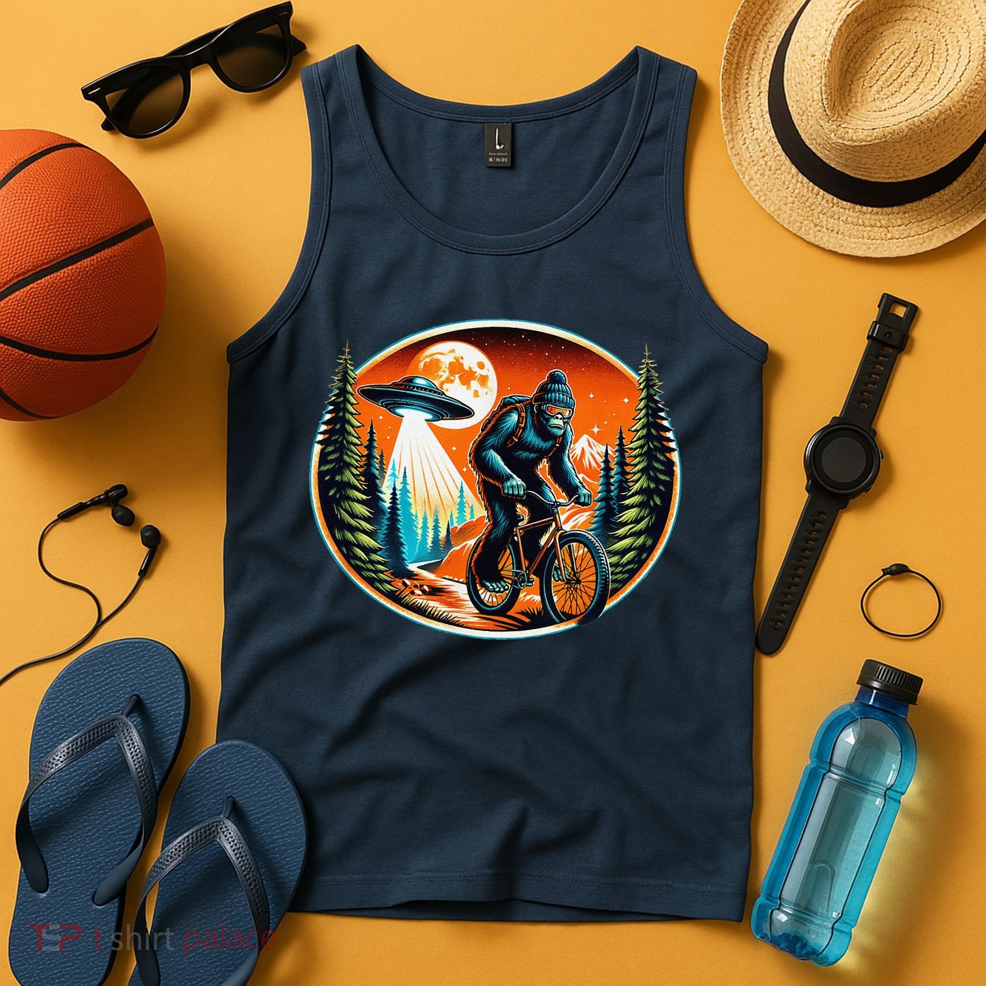 Bigfoot Alien Ufo Bicycle Ride Sasquatch On Bicycle Tank Top