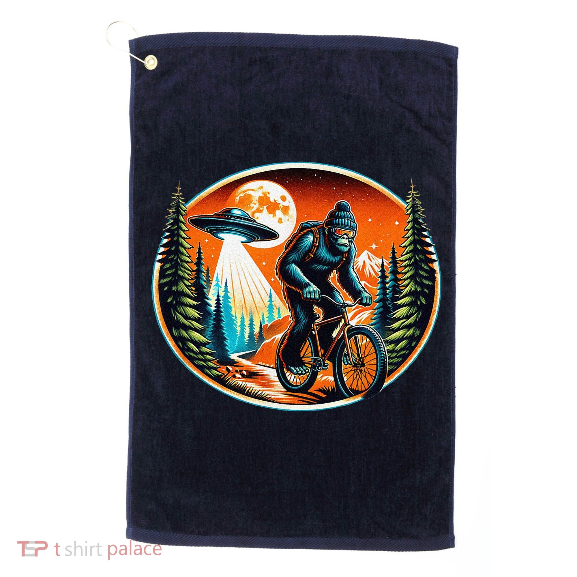 Bigfoot Alien Ufo Bicycle Ride Sasquatch On Bicycle Golf Towel