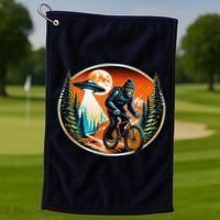 Bigfoot Alien Ufo Bicycle Ride Sasquatch On Bicycle Golf Towel thumb 1