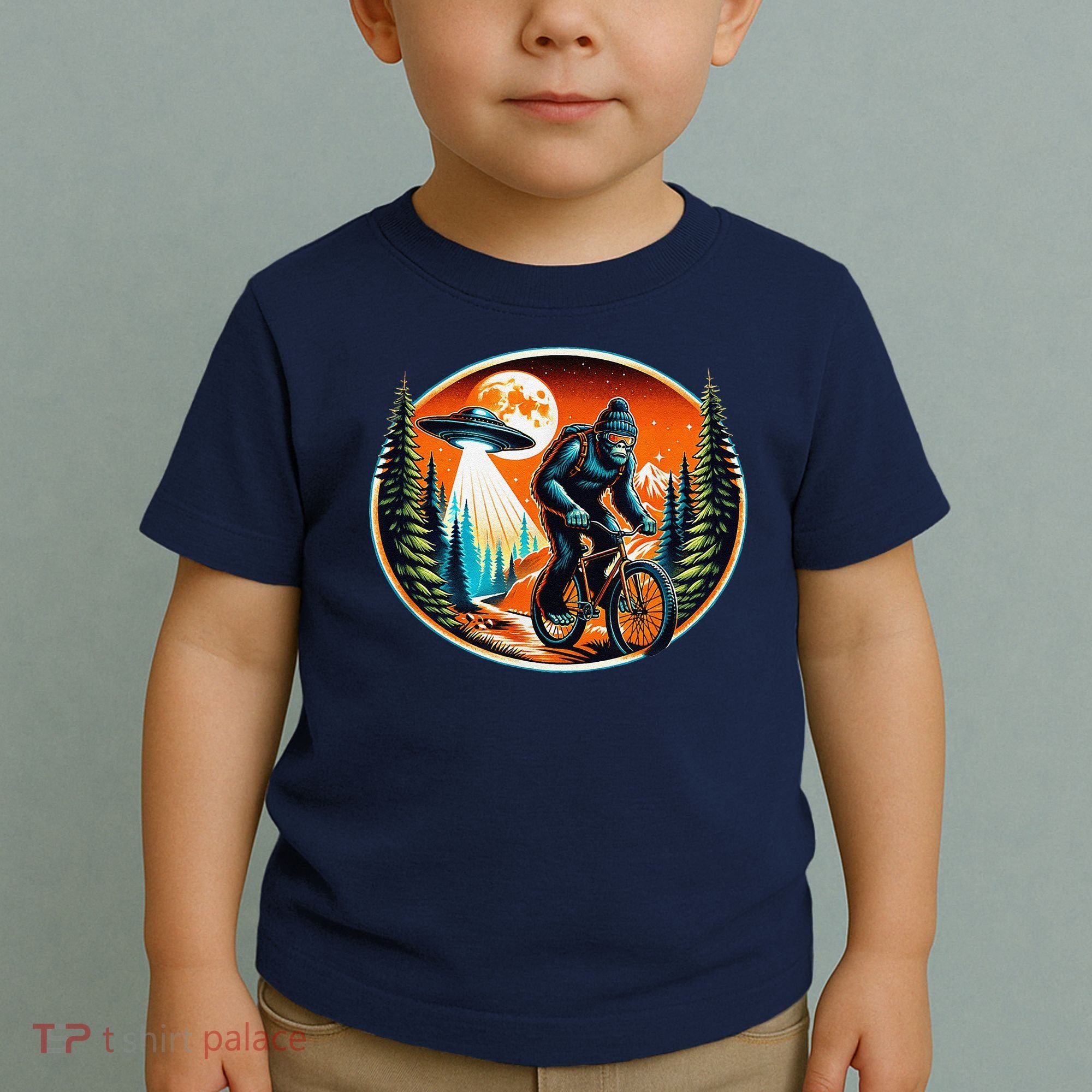 Bigfoot Alien Ufo Bicycle Ride Sasquatch On Bicycle Toddler T-Shirt
