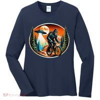 Bigfoot Alien Ufo Bicycle Ride Sasquatch On Bicycle Women's Long Sleeve Shirt thumb 0
