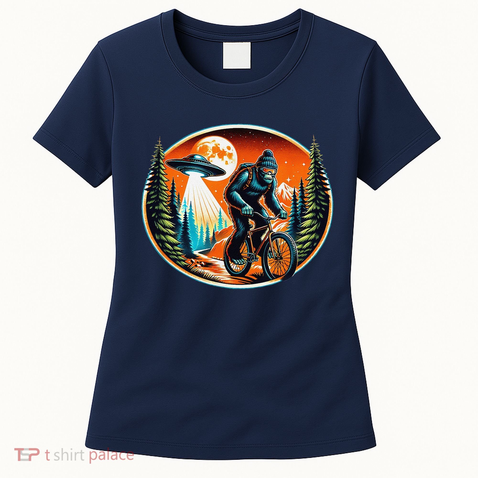 Bigfoot Alien Ufo Bicycle Ride Sasquatch On Bicycle Women's T-Shirt
