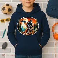 Bigfoot Alien Ufo Bicycle Ride Sasquatch On Bicycle Kids Hoodie thumb 2