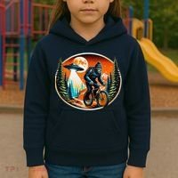 Bigfoot Alien Ufo Bicycle Ride Sasquatch On Bicycle Kids Hoodie thumb 3