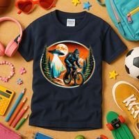Bigfoot Alien Ufo Bicycle Ride Sasquatch On Bicycle Kids T-Shirt thumb 3