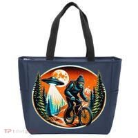 Bigfoot Alien Ufo Bicycle Ride Sasquatch On Bicycle Tote Bag thumb 0
