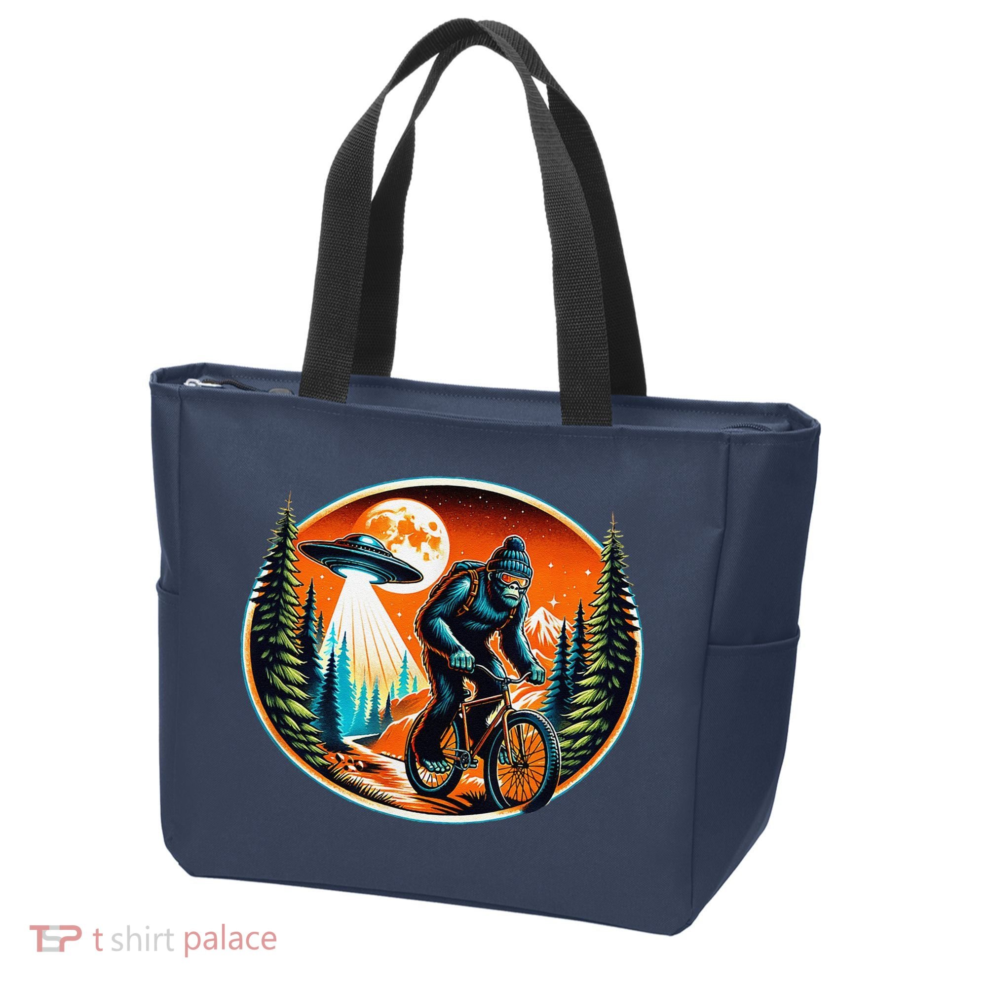 Bigfoot Alien Ufo Bicycle Ride Sasquatch On Bicycle Tote Bag