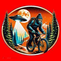 Bigfoot Alien Ufo Bicycle Ride Sasquatch On Bicycle Santa Hat thumb 1