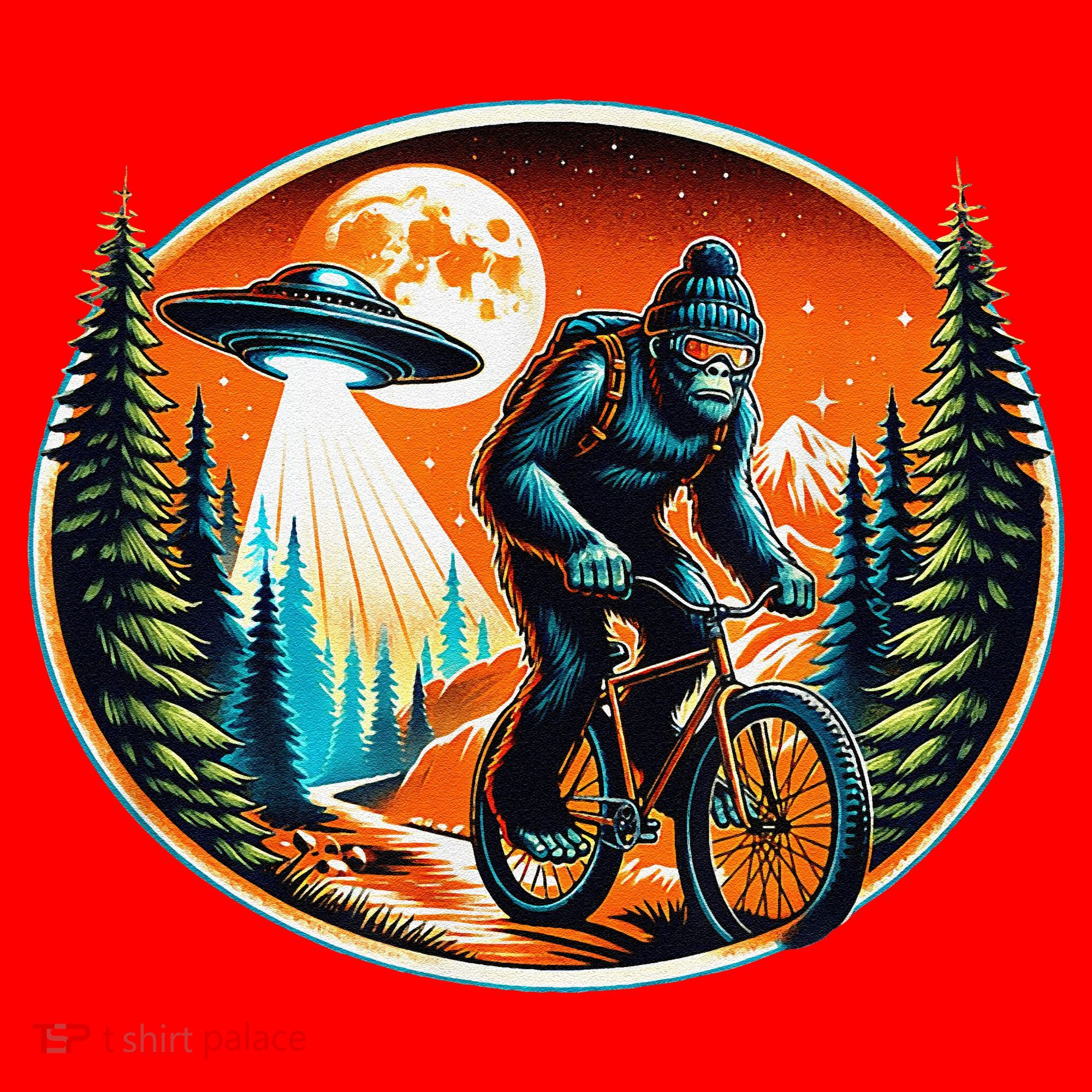 Bigfoot Alien Ufo Bicycle Ride Sasquatch On Bicycle Santa Hat