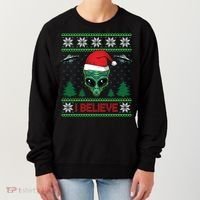 Believe Alien Ufo Funny Christmas Alien Head Graphic Ugly Gift Women's Sweatshirt thumb 0