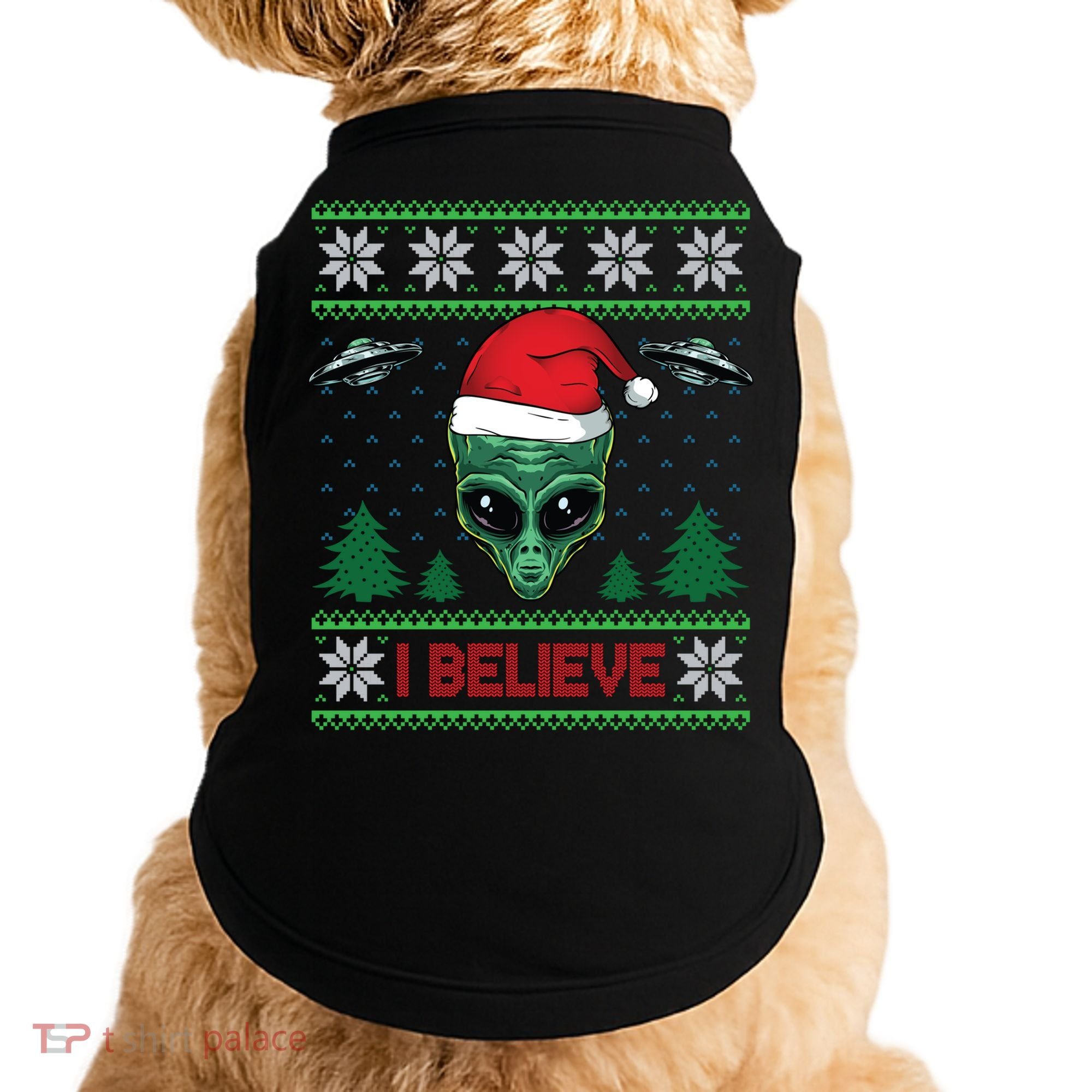 Believe Alien Ufo Funny Christmas Alien Head Graphic Ugly Gift Doggie Tank