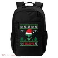 Believe Alien Ufo Funny Christmas Alien Head Graphic Ugly Gift Backpack thumb 0