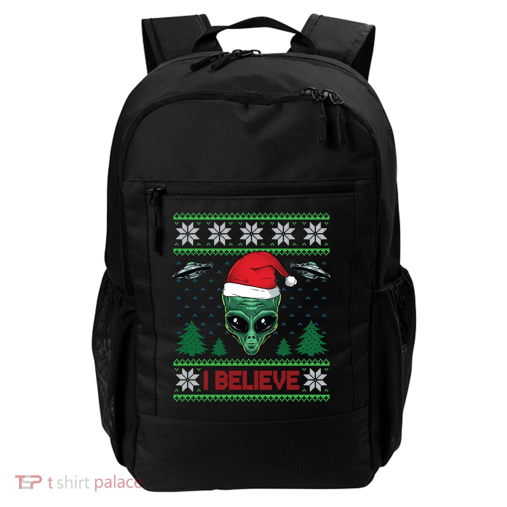 Believe Alien Ufo Funny Christmas Alien Head Graphic Ugly Gift Backpack