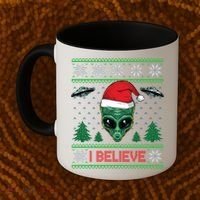 Believe Alien Ufo Funny Christmas Alien Head Graphic Ugly Gift Coffee Mug thumb 2