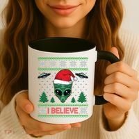 Believe Alien Ufo Funny Christmas Alien Head Graphic Ugly Gift Coffee Mug thumb 3