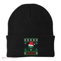 Believe Alien Ufo Funny Christmas Alien Head Graphic Ugly Gift Beanie thumb 0