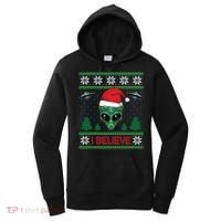 Believe Alien Ufo Funny Christmas Alien Head Graphic Ugly Gift Women's Hoodie thumb 0