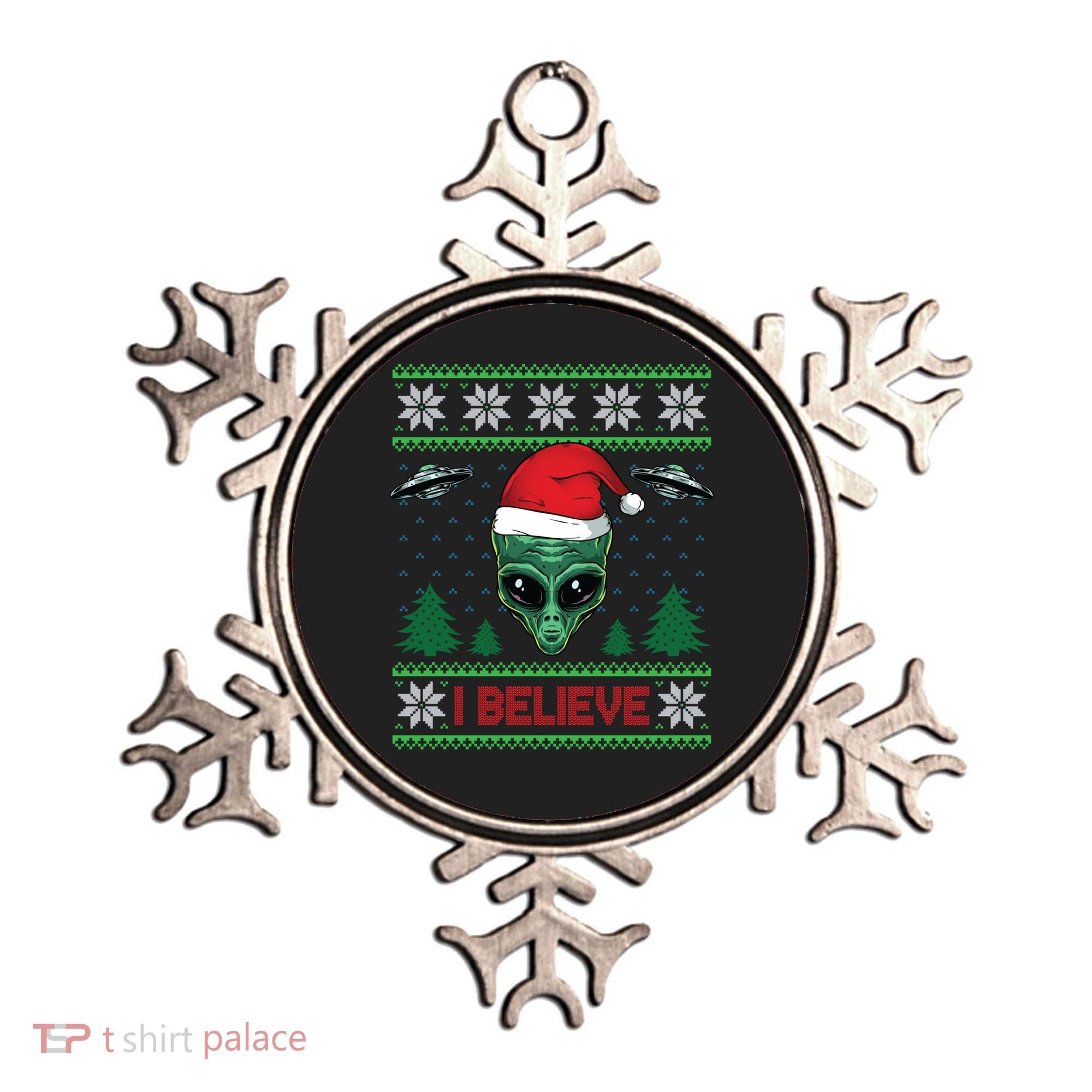 Believe Alien Ufo Funny Christmas Alien Head Graphic Ugly Gift Ornament