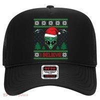 Believe Alien Ufo Funny Christmas Alien Head Graphic Ugly Gift Hat thumb 0
