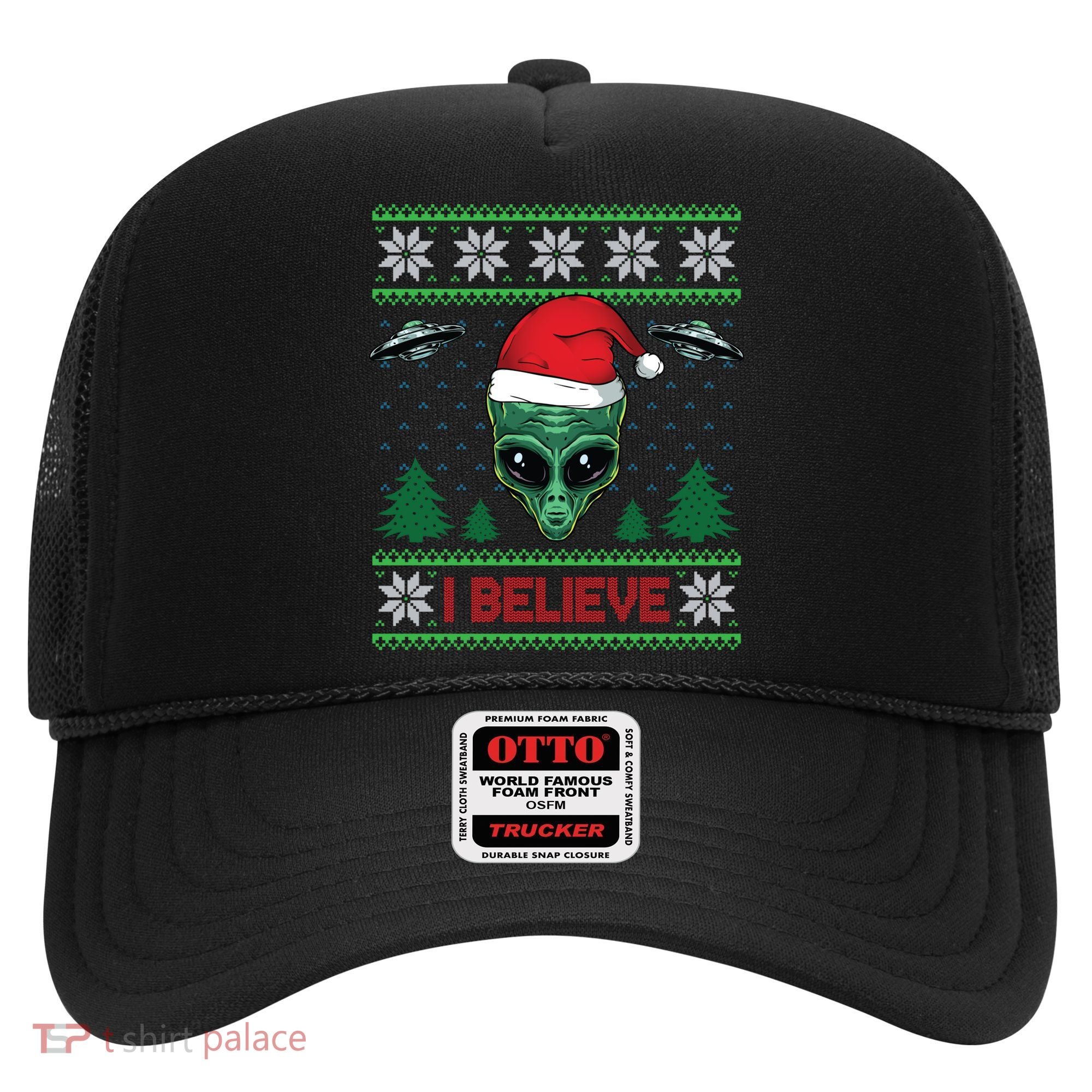Believe Alien Ufo Funny Christmas Alien Head Graphic Ugly Gift Hat