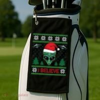 Believe Alien Ufo Funny Christmas Alien Head Graphic Ugly Gift Golf Towel thumb 2