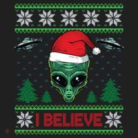 Believe Alien Ufo Funny Christmas Alien Head Graphic Ugly Gift Golf Towel thumb 3