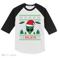 Believe Alien Ufo Funny Christmas Alien Head Graphic Ugly Gift Kids Colorblock Raglan Jersey thumb 0