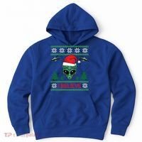 Believe Alien Ufo Funny Christmas Alien Head Graphic Ugly Gift Hoodie thumb 0