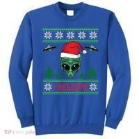 Believe Alien Ufo Funny Christmas Alien Head Graphic Ugly Gift Sweatshirt thumb 0