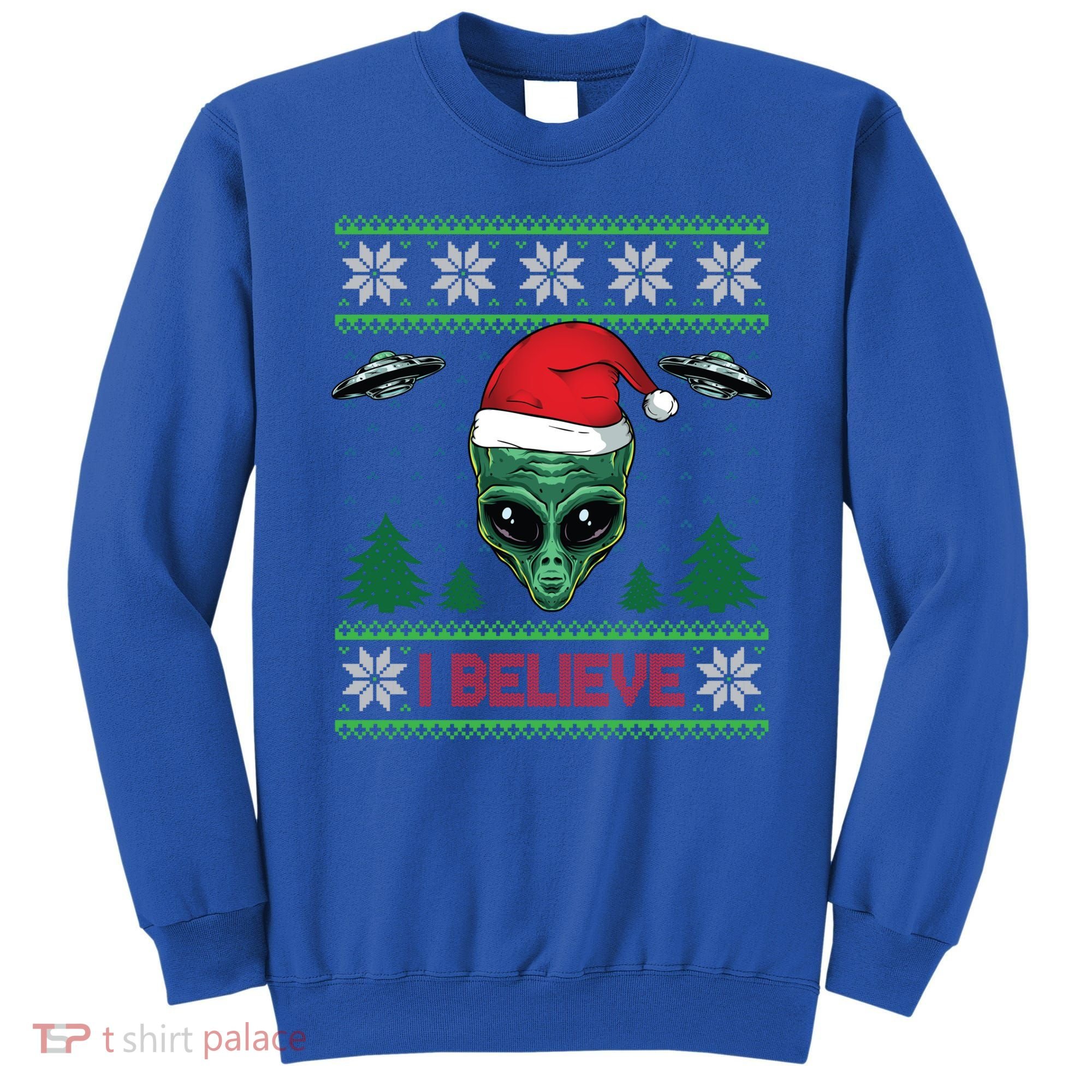 Believe Alien Ufo Funny Christmas Alien Head Graphic Ugly Gift Sweatshirt