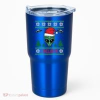 Believe Alien Ufo Funny Christmas Alien Head Graphic Ugly Gift Tumbler thumb 0