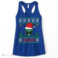 Believe Alien Ufo Funny Christmas Alien Head Graphic Ugly Gift Women's Tank Top thumb 0