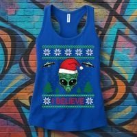 Believe Alien Ufo Funny Christmas Alien Head Graphic Ugly Gift Women's Tank Top thumb 3