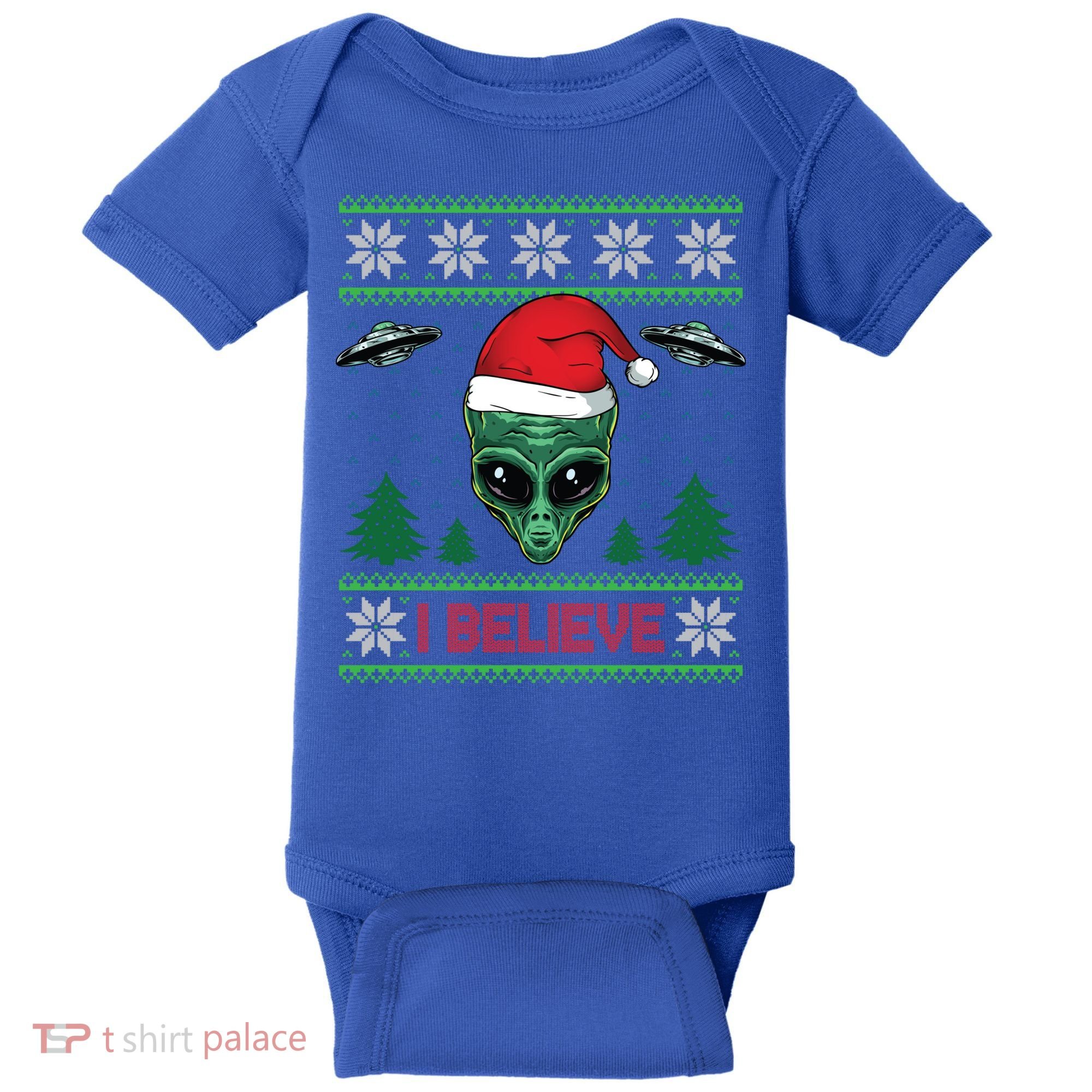 Believe Alien Ufo Funny Christmas Alien Head Graphic Ugly Gift Baby Bodysuit