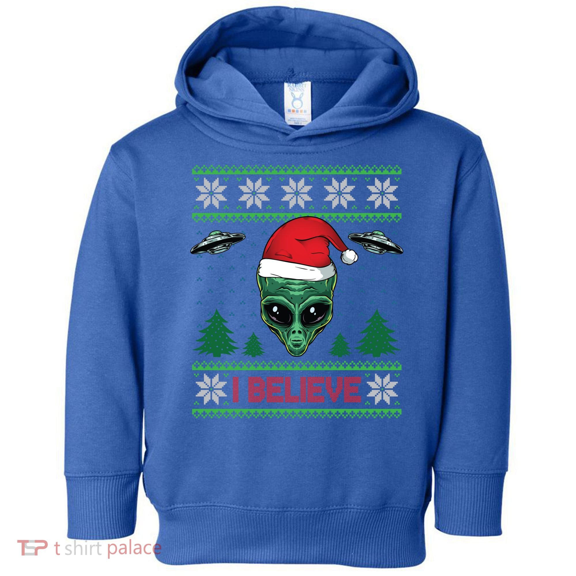 Believe Alien Ufo Funny Christmas Alien Head Graphic Ugly Gift Toddler Hoodie