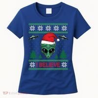 Believe Alien Ufo Funny Christmas Alien Head Graphic Ugly Gift Women's T-Shirt thumb 0
