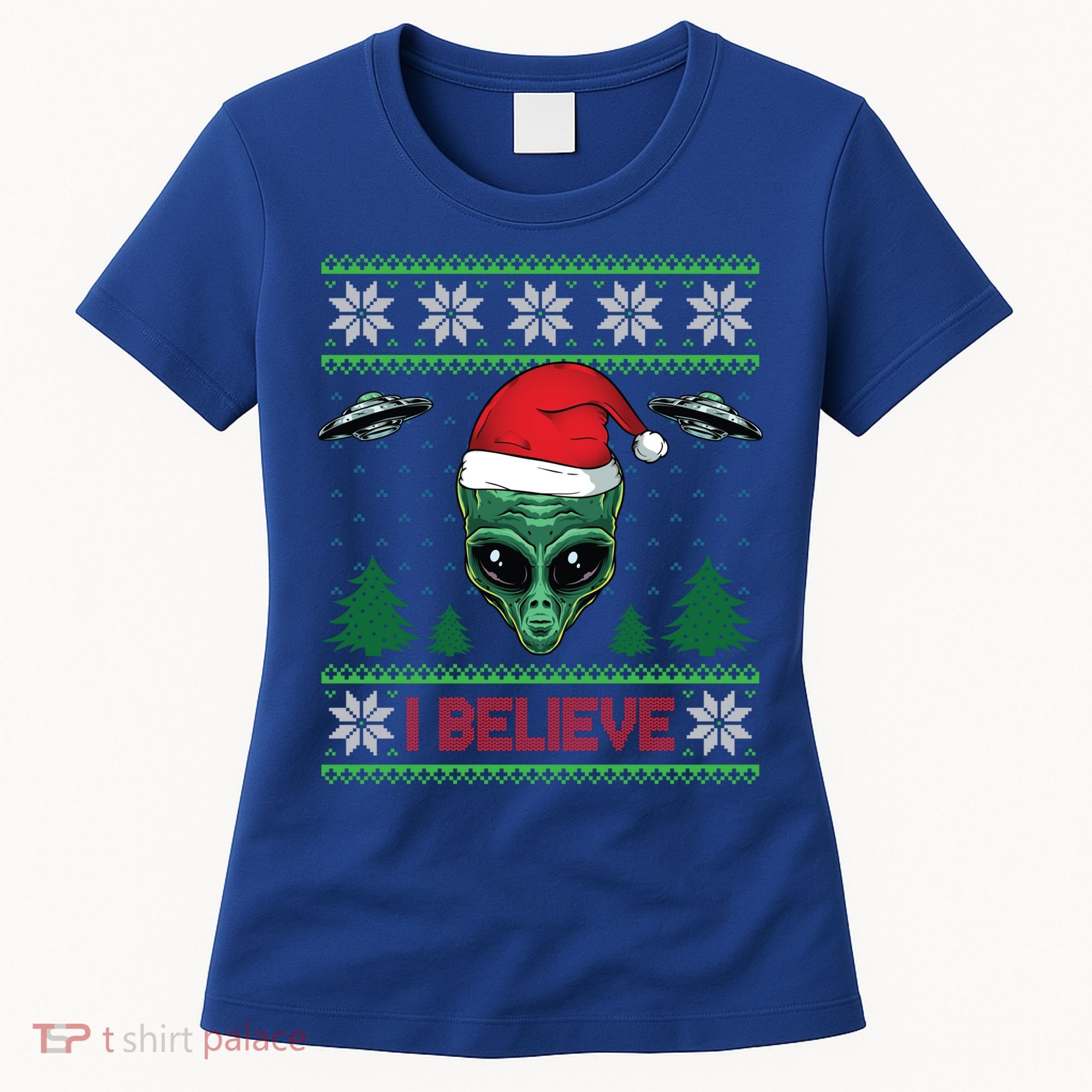 Believe Alien Ufo Funny Christmas Alien Head Graphic Ugly Gift Women's T-Shirt