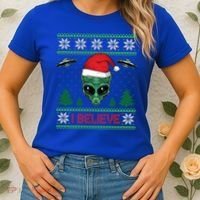 Believe Alien Ufo Funny Christmas Alien Head Graphic Ugly Gift Women's T-Shirt thumb 2
