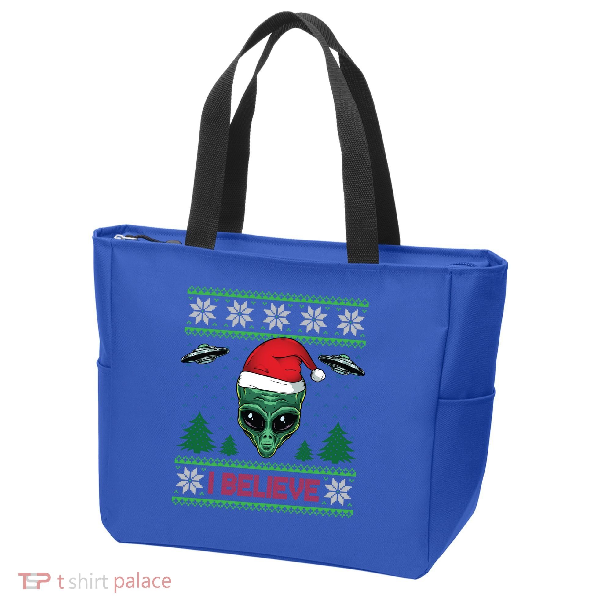 Believe Alien Ufo Funny Christmas Alien Head Graphic Ugly Gift Tote Bag