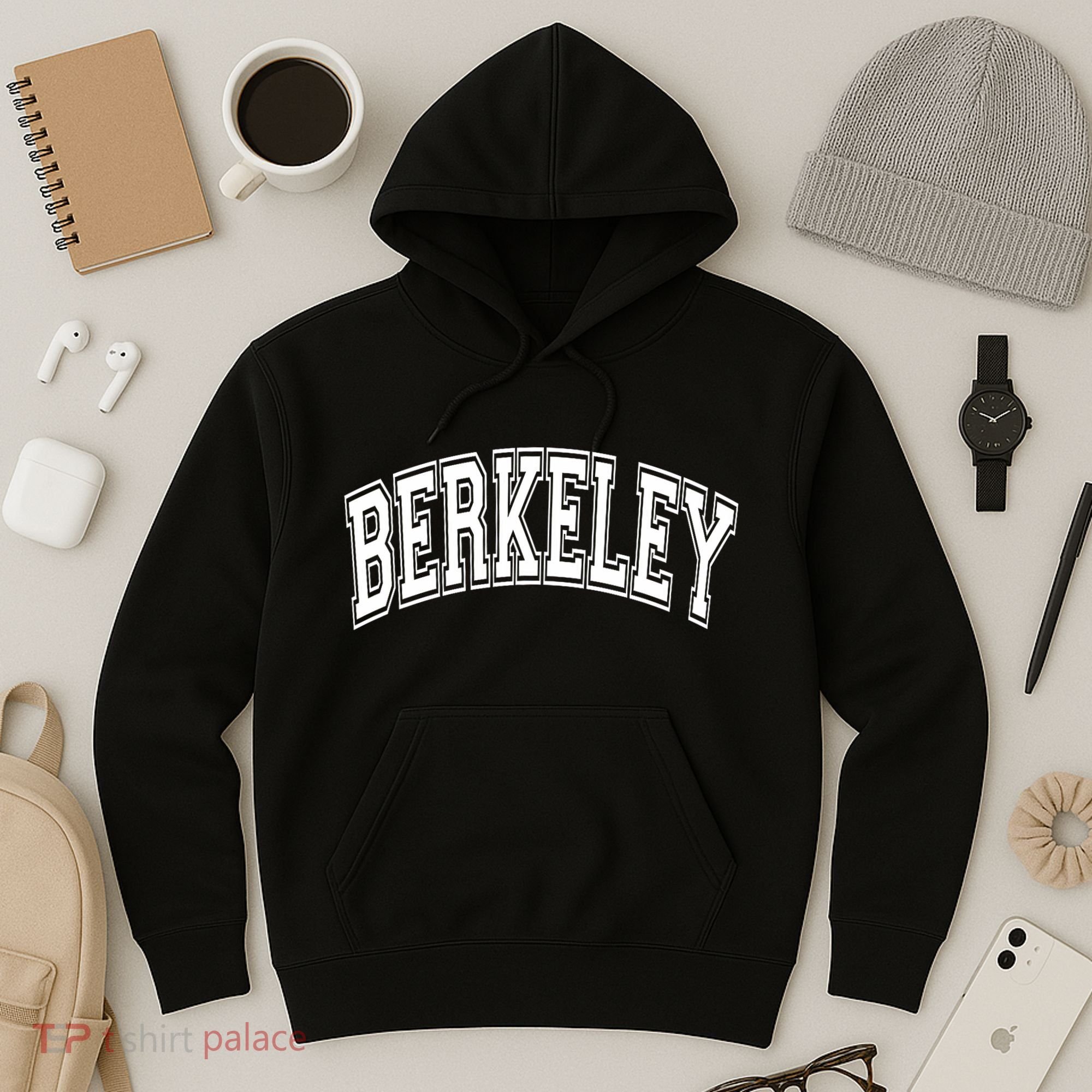 Berkeley Arched White Text Hoodie