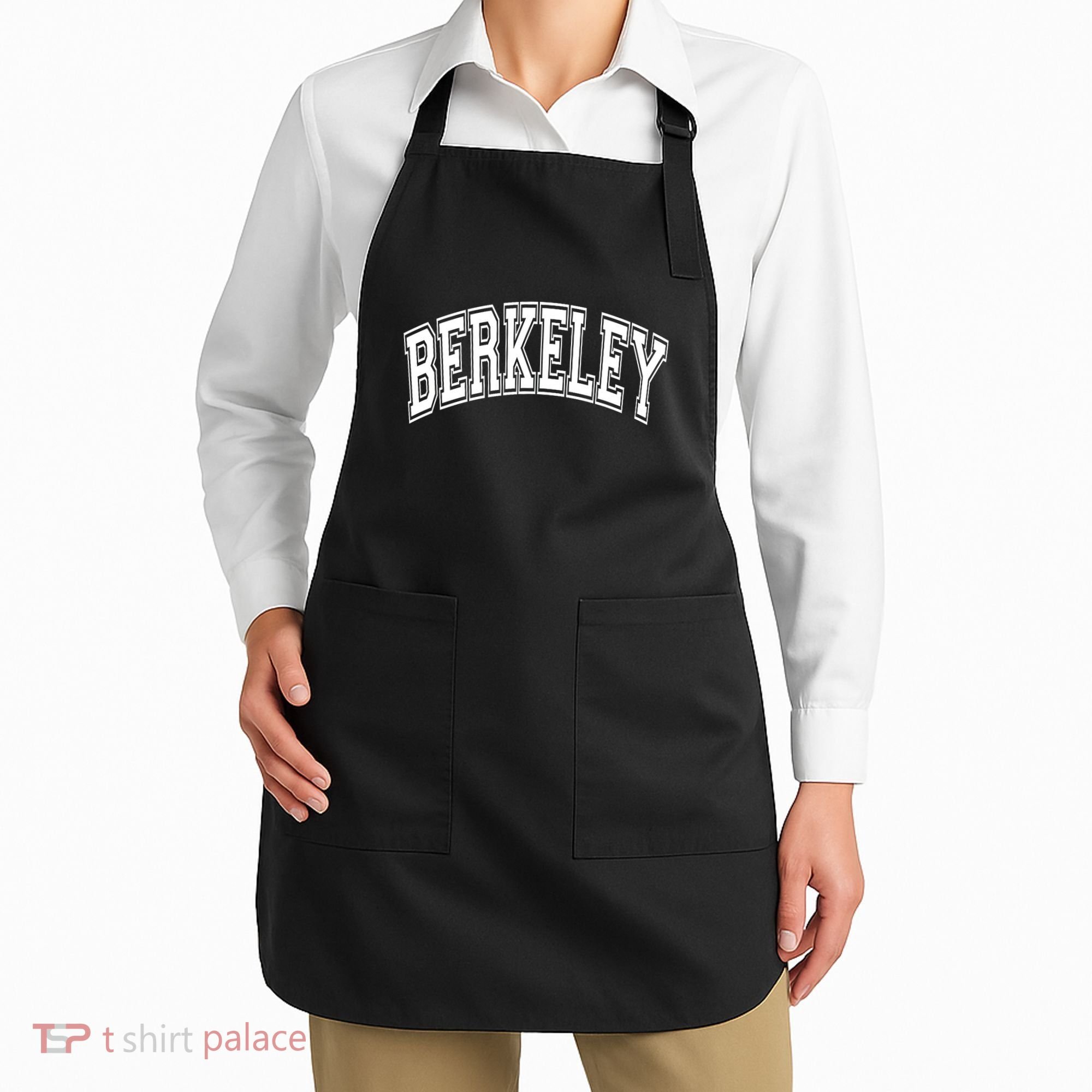 Berkeley Arched White Text Apron